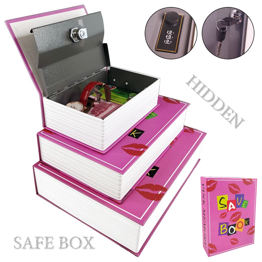 Pink Hidden Book Safe Box Code/Key Lock Steel Simulation Book Money Cash Organizer Box Piggy Bank Home Office Storage Stash Box