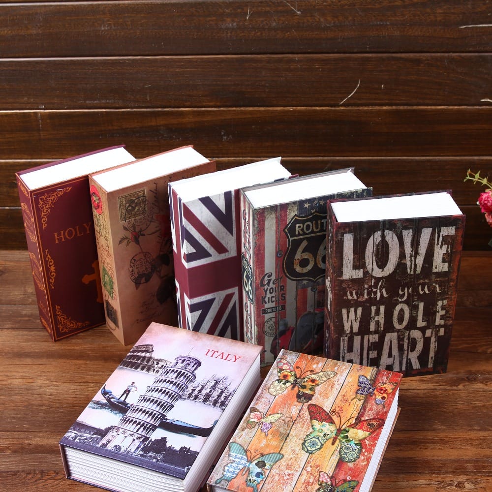 Size L 10/Color Hidden Book Safe Box Security Key Lock Strong Steel Home Office Travel Money Phone Safe Box Decoration Book