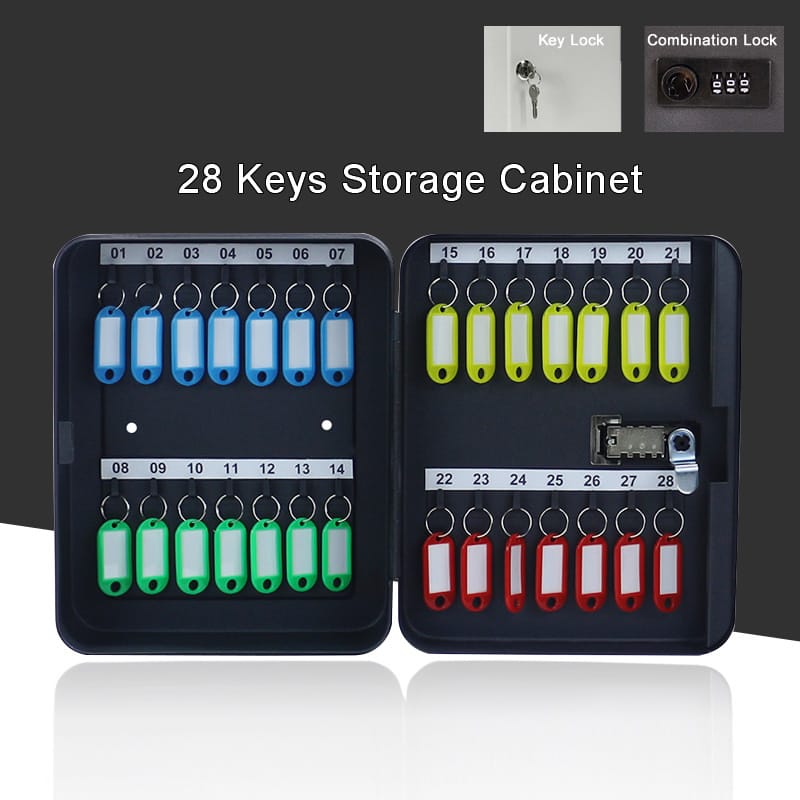 Metal 28 Keys Security Cabinet Safe Storage Box Combination/Key Lock Spare Car Keys Organizer For Home Office School Hotel