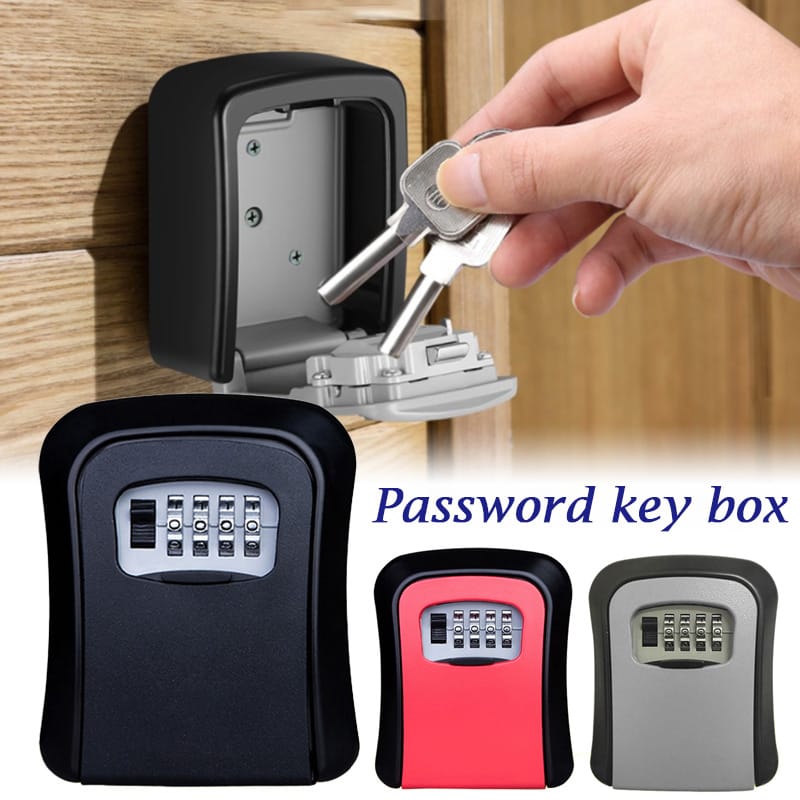 Key Lock Box Wall Mounted Plastic+Aluminum Key Safe Box Weatherproof 4 Digit Combination Key Storage Lock Box Indoor Outdoor Use