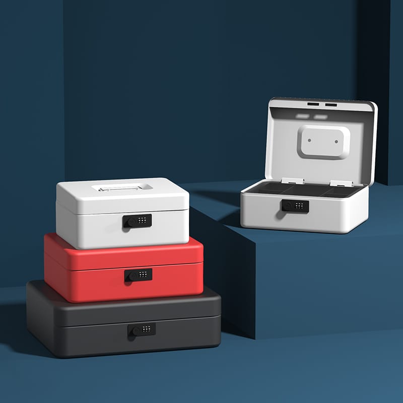 12Inch Portable Petty Cash Box With Tray Key Code Lockable Deposit Steel Tin Metal Home Store Jewelry Money Watch Safe Box