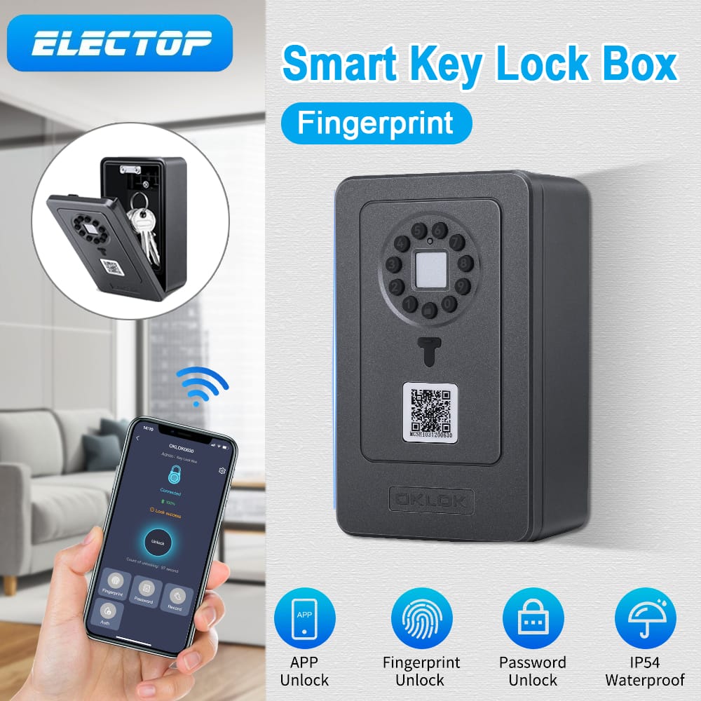 ELECTOP Fingerprint Key Lock Box IP65 Waterproof Password Phone Control Wall Mount Bluetooth Smart Keys Safe Storage Lock Boxes