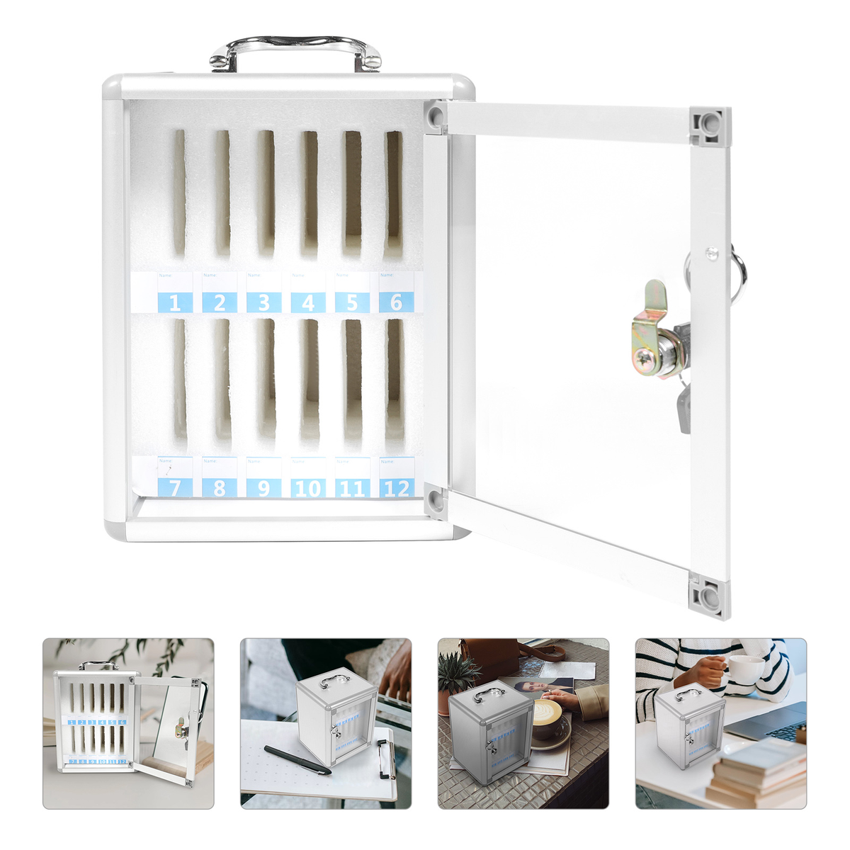 Mobile Phone Safe Organizer Cabinet Storage Box Aluminum Holder Clear Cell Phones Fiberboard Alloy Frame Stylish Appearance