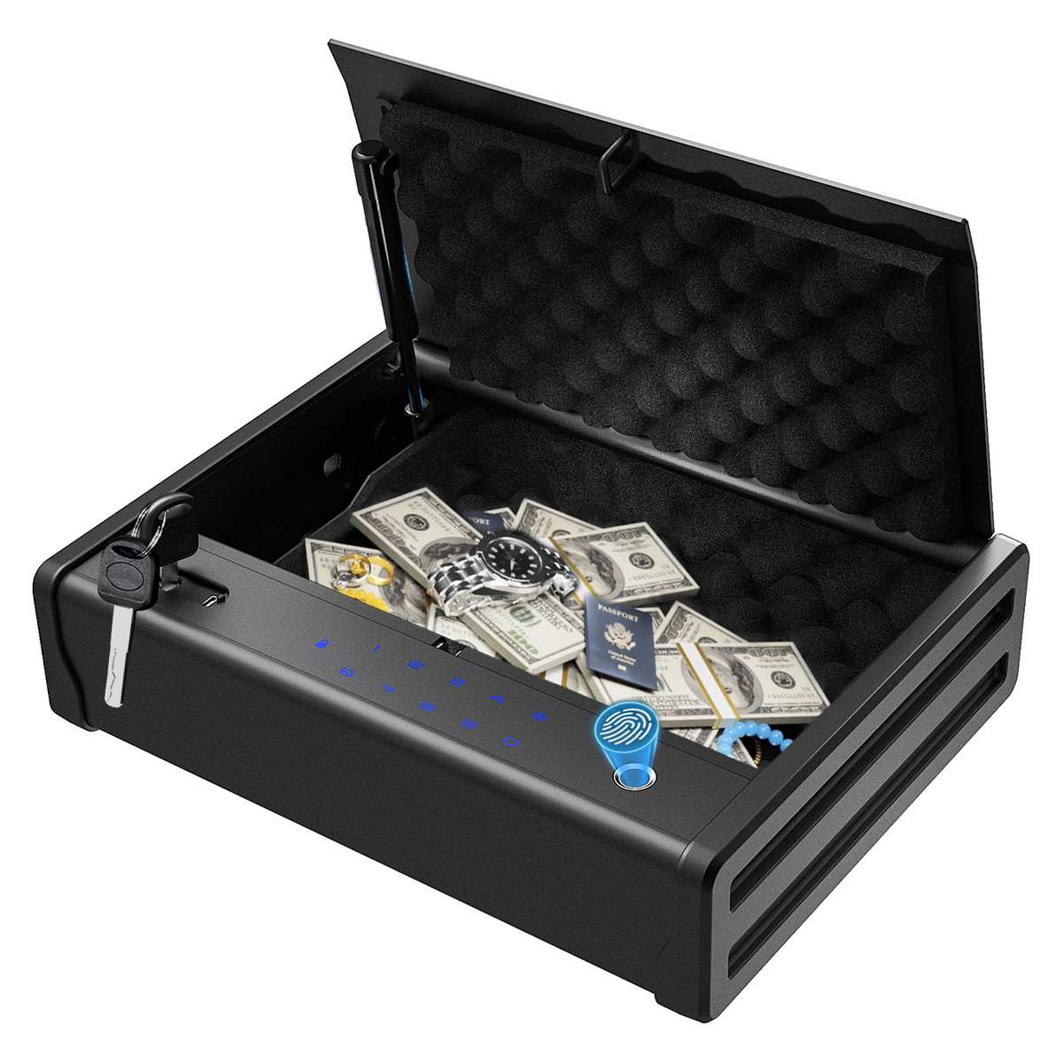 Blacksmith 13.54" x 10.35"Gun Safe Storage Safe Desktop Hidden Drawer Safe Cash Box Fingerprint Password Lock Weapon Storage