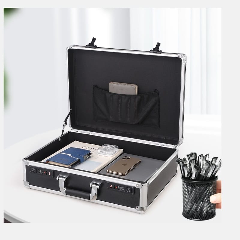 Aluminum Alloy Safety Suitcase Double Customs Password Lock Valuables Sorting Storage Sponge Safes Box