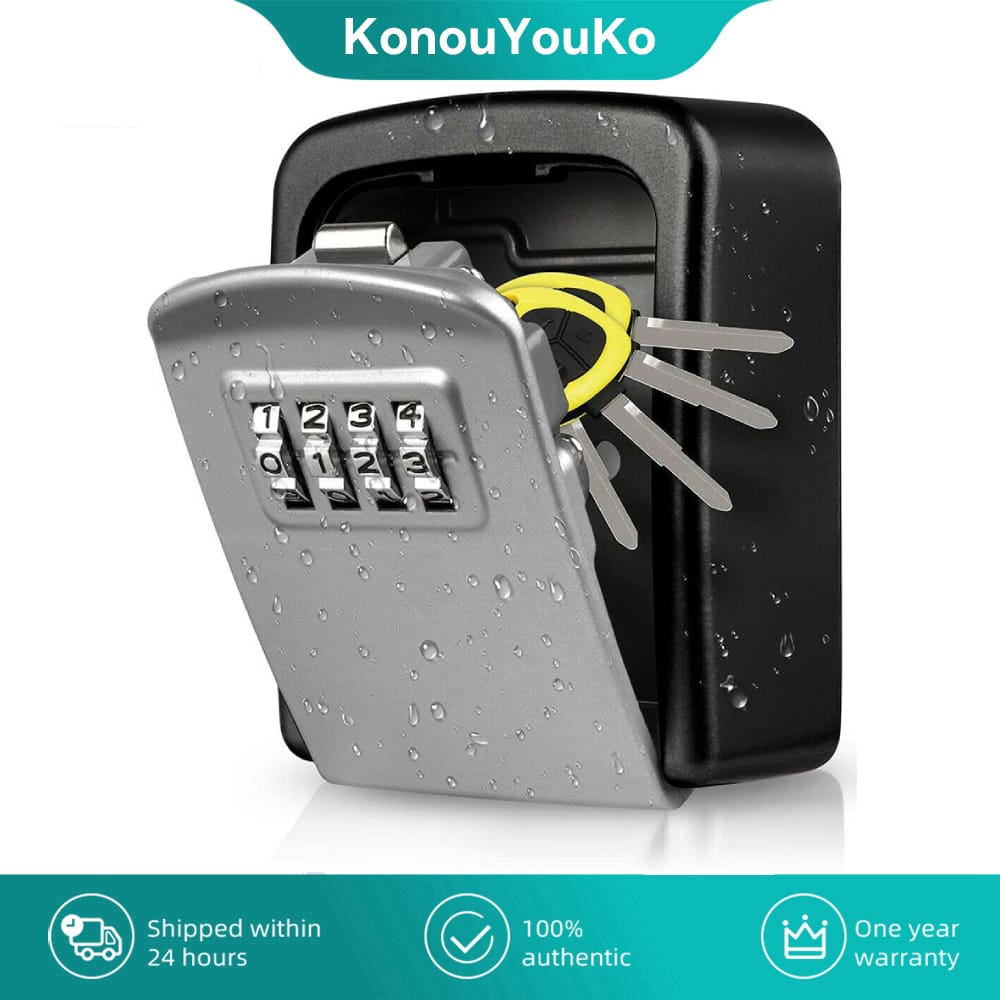Wall-mounted Metal Key Safe Box Outdoor Waterproof Password Key Storage Box 4 Digit Code House Security Protection Organizer