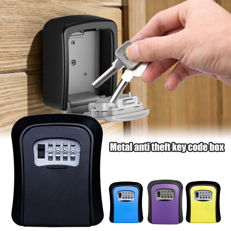Metal Key Lock Box 4 Digit Combination Lockbox Wall Mounted Key Storage Box Resettable Code Safe Security Lock Box for Home