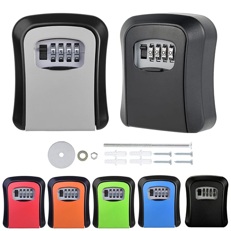 Weatherproof Wall Mounted Key Storage Secret Box Organizer 4 Digit Combination Password Security Code Lock No Key Home Key Safe