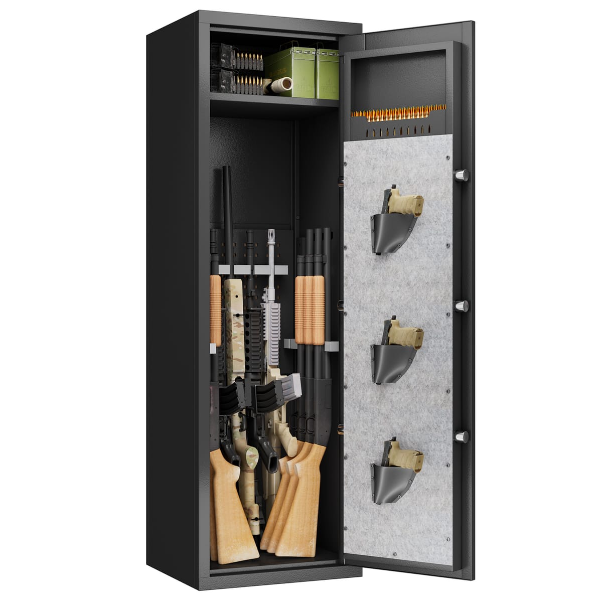 10-15 Gun Safe Cabinet with 3 Pistol Pouches,Biometric Large Gun Cabinet Locker Tall Heavy-Duty Gun Safe for Home Rifle Pistol