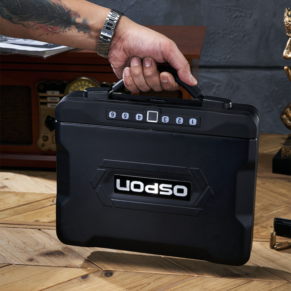 Biometric Fingerprint Digital Password Quick-Access Pistol Firearm Safety Gun Vault Safe Box Case For Handgun & Ammo Ospon Brand