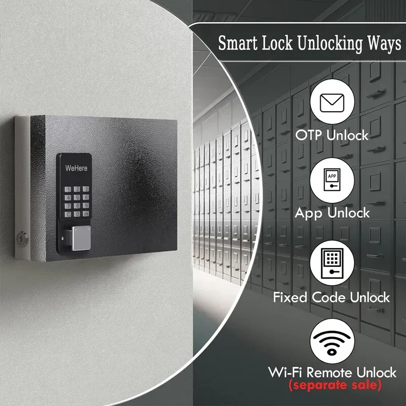 WeHere Wall Mounted Smart Key Safe Box (16 Keys),OTP/APP Bluetooth/fixed Code Unlocking Key Management Safe and 16 Keys Labels
