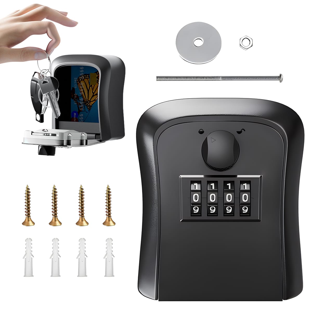 Plastic Key Safe Box Spare House Waterproof Outdoor Garage 4 Digit Combination Security School Lockbox Wall Mounted Easy Install