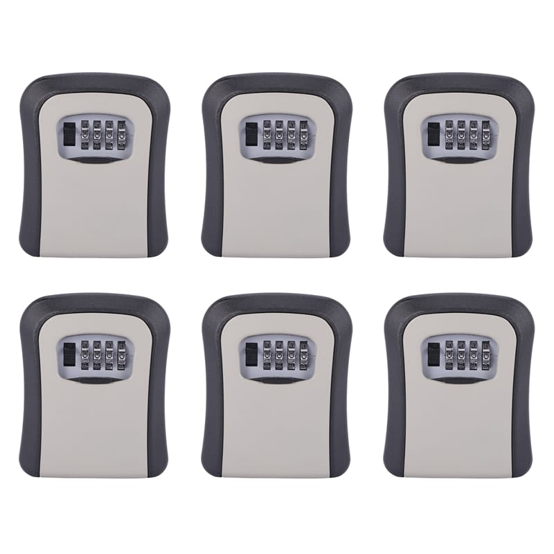 6X Key Lock Box Wall Mounted Aluminum Alloy Key Safe Box Weatherproof 4 Digit Combination Key Storage Lock Box