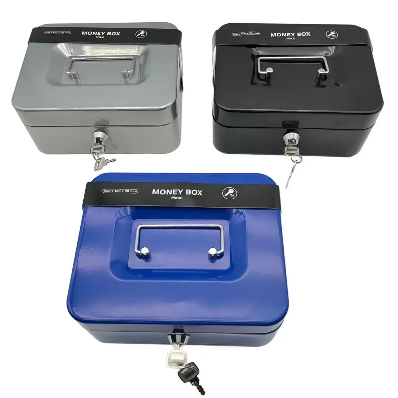 Steel Money Box Cash Box with Money Tray and Key Lock Money Safe Box With Lock with Cam Key Lock Box