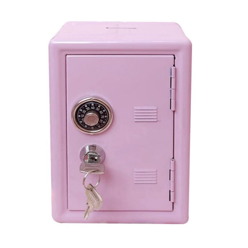Safe Box Organizer Iron Pink Desk Decorative Box Piggy Bank Metal Mini Cabinet Money Storage Box Kawaii Storage Box