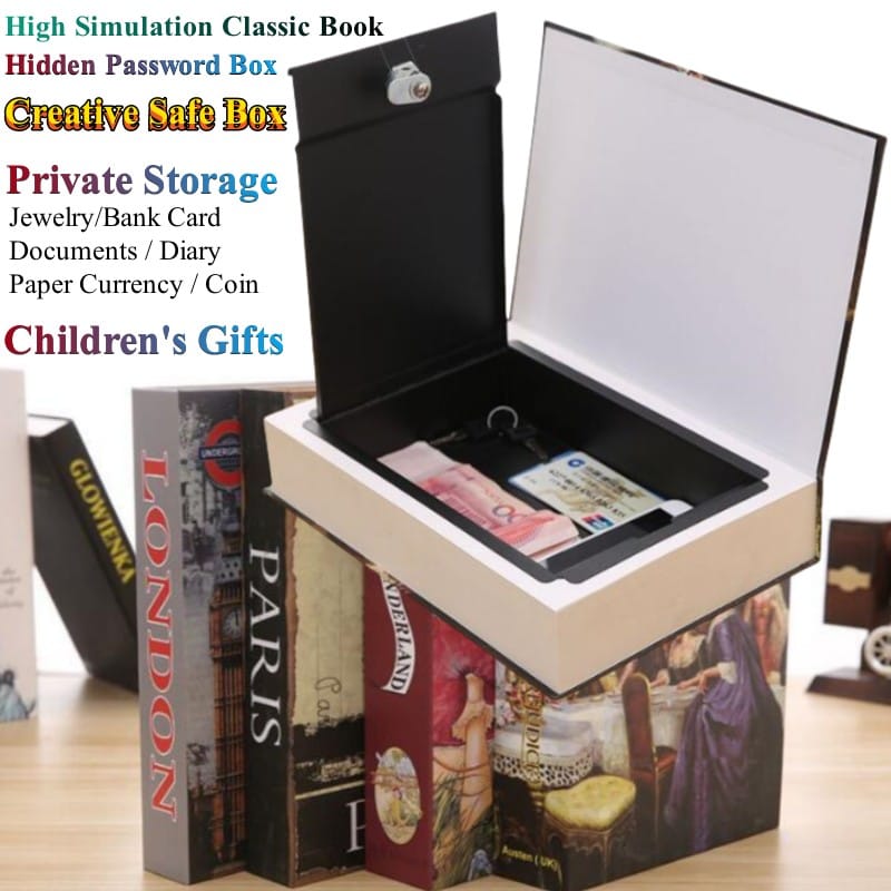 Children Gift High Simulation Classic Book Safe Box Hidden Secret Key Lock Coin Bank Card Private Diary Storage Password Locker