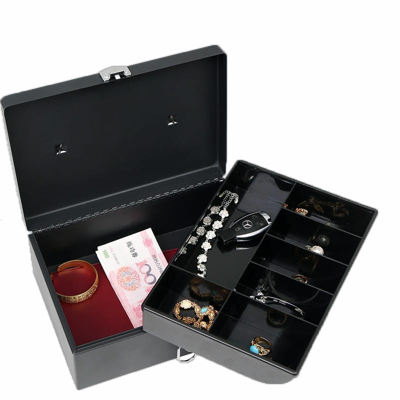 Key Lock Security Safe Metal Cash Box with Banknotes Coins Classified Guid Office Home Jewelry Valuables Documents Storage Box