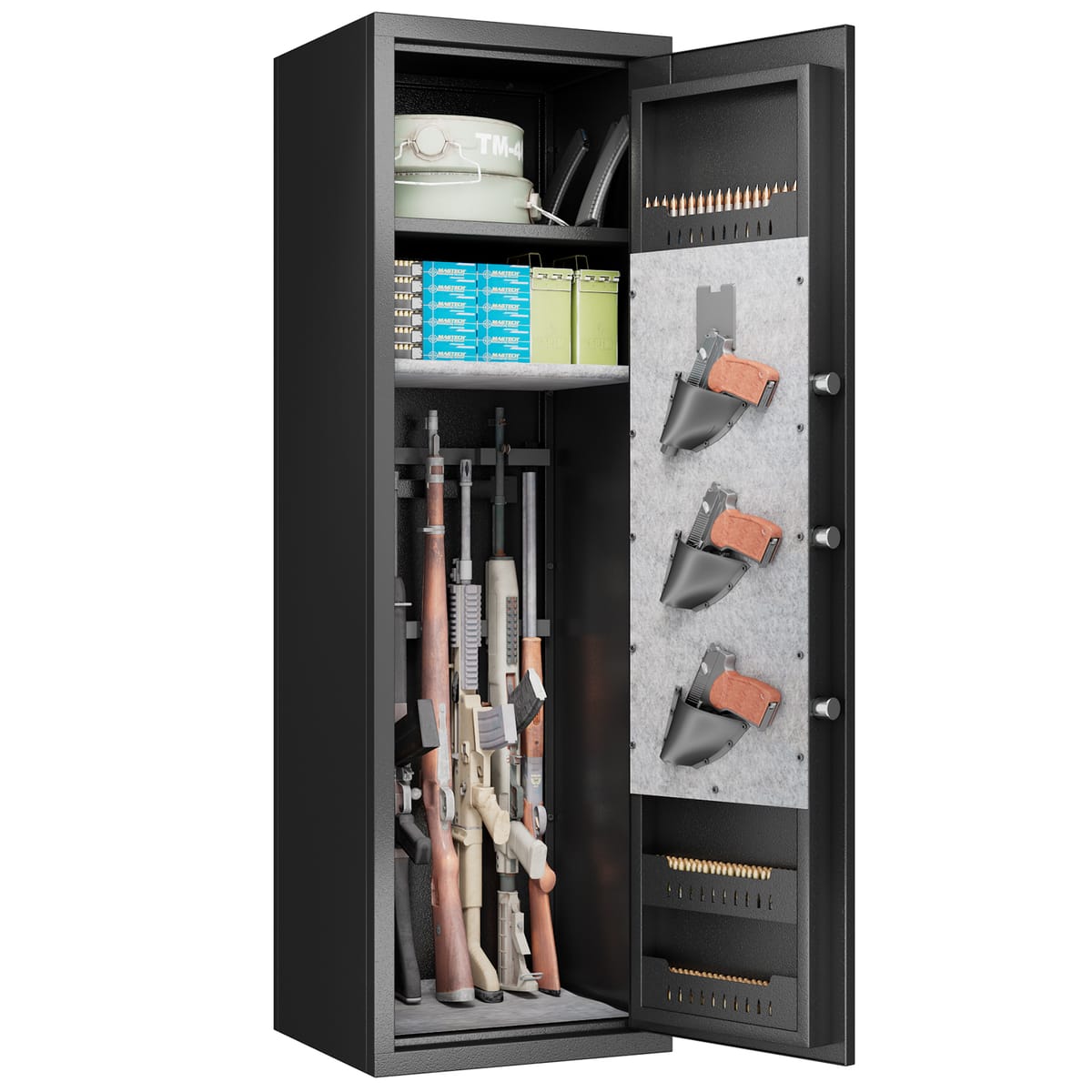 5 Gun Safe Cabinet with 3 Pistol Pouches,Quick Access Biometric Large Gun Cabinet Locker,Tall Heavy-Duty Gun Safe