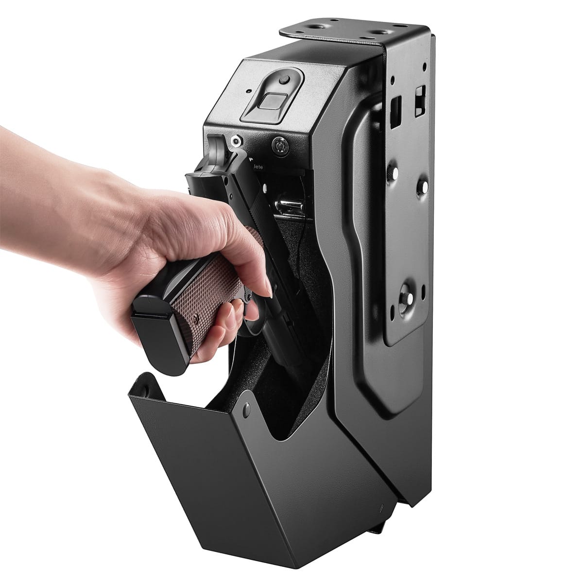 Gun Safe Biometric Pistol Safe Fingerprint Quick Access Drop Down Single Mount Gun Safe with Keypad Lock and Key Lock