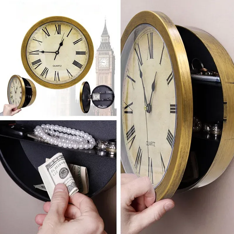 Vintage Wall Clock Safe Box  Secret Storage Box Wall Clock Safe Money Jewelry Valuables Storage Box Home Decoration