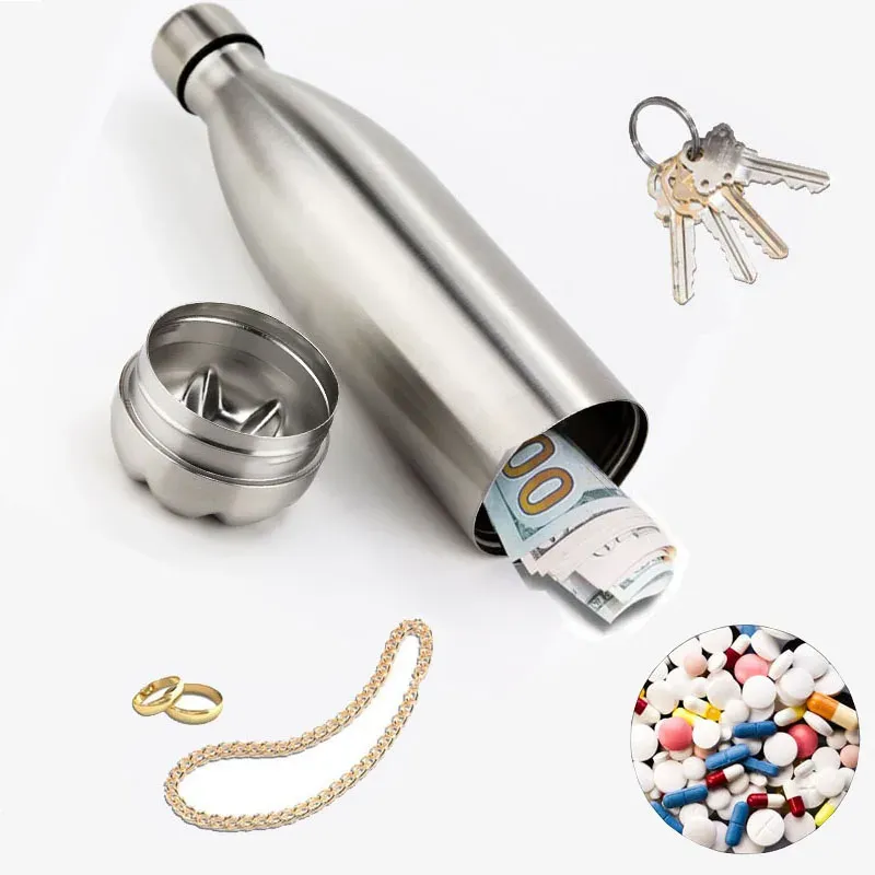 1PC Diversion Water Bottle Portable Water Bottle Secret Stash Pill Organizer Can Safe Hiding Spot for Money Bonus Key Ring Box