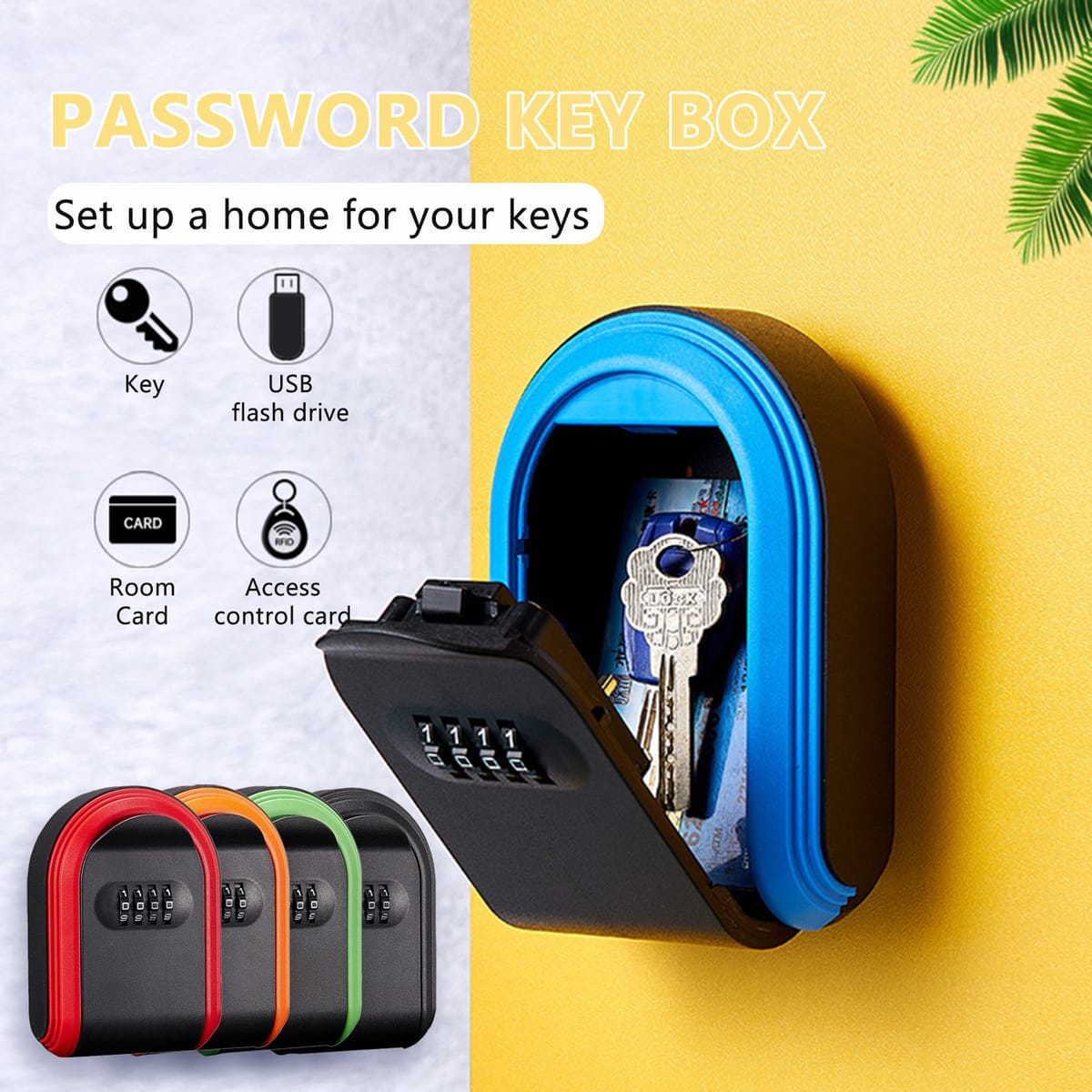 Wall Mount Key Storage Secret Box Organizer 4 Digit Combination Password Security Code Lock No Key Home Key Safe Box
