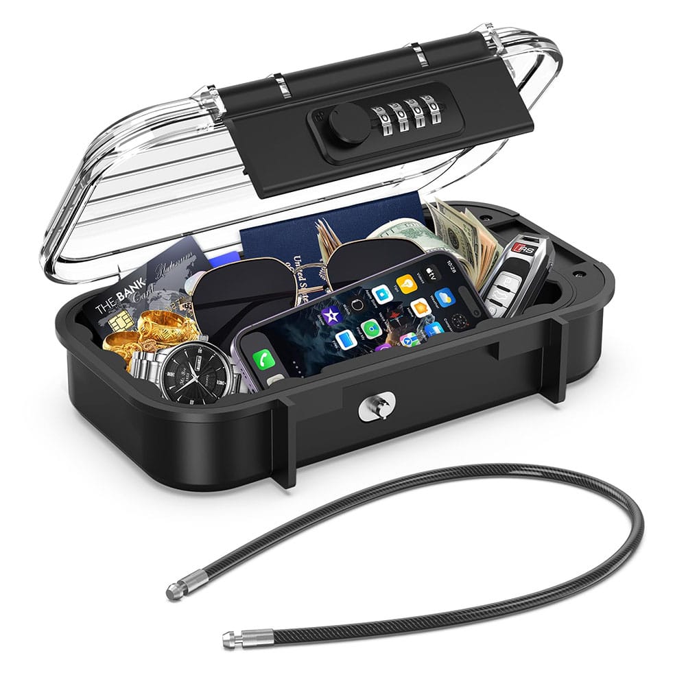 Portable Safe Box Travel Safe Box Large Capacity Security Lockbox Code Waterproof Key Lock Box with Removable Cable Handle