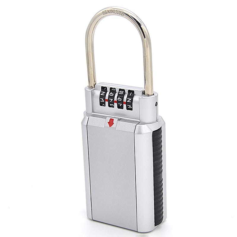 Key Storage Box Bin Secret Padlock with 4 Dials Resettable Password Combination Door Locker Hook Zinc Alloy Organizer Safe