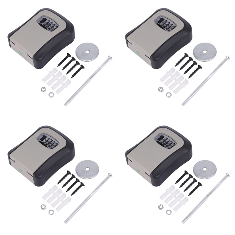 RISE-4X Key Lock Box Wall Mounted Aluminum Alloy Key Safe Box Weatherproof 4 Digit Combination Key Storage Lock Box