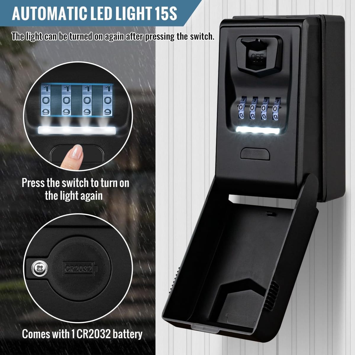 Luminescent Key Box With Night Vision Waterproof Hook Password Keylock Hanging Outdoor Anti-theft Metal Key Safe Deposit Box