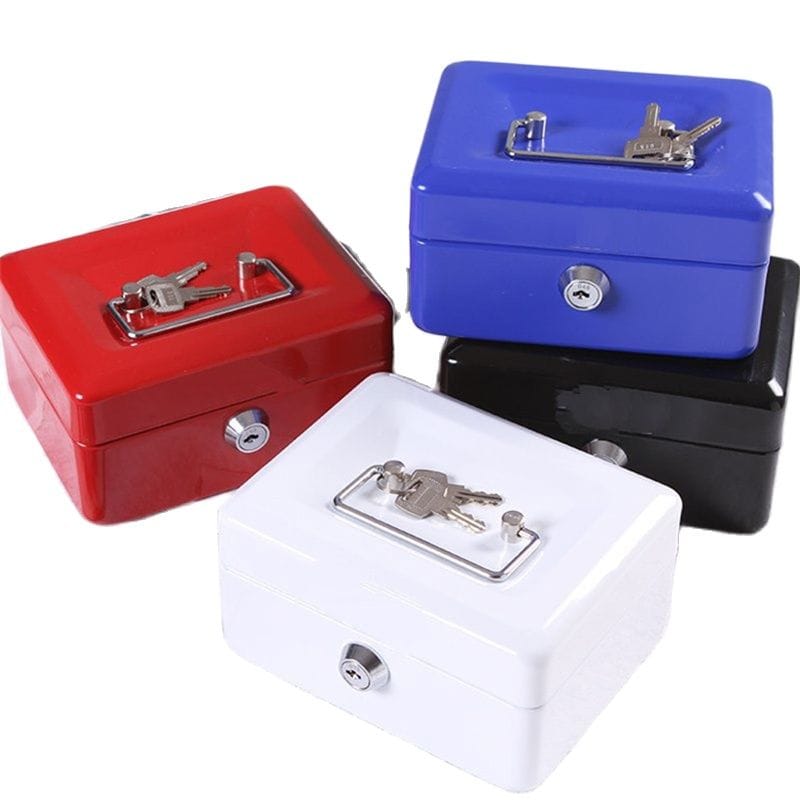 Metal Safe Box Cash Organizer Portable Cash Register Money Box Drawer With Key Cute Piggy Bank Jewelry Valuables Storage