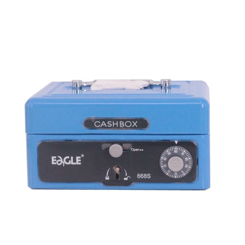 Blue Metal Portable Cabinet Cashier Box Cash Key Safe