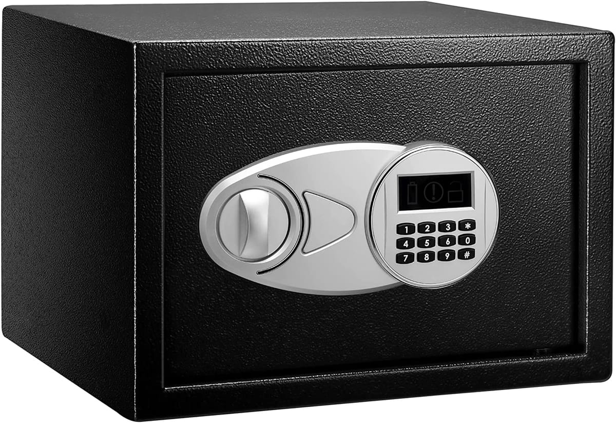Basics Steel Security Safe and Lock Box with Electronic Keypad - Secure Cash, Jewelry