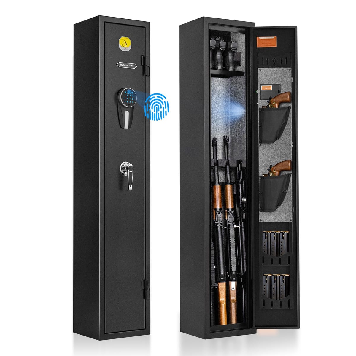 BlackSmith 3 Rifles Gun Safe Rifle Safe W/ Fingerprint & Digital Keypad Lock Removable Gun Storage Cabinet W/ Built-in Storage