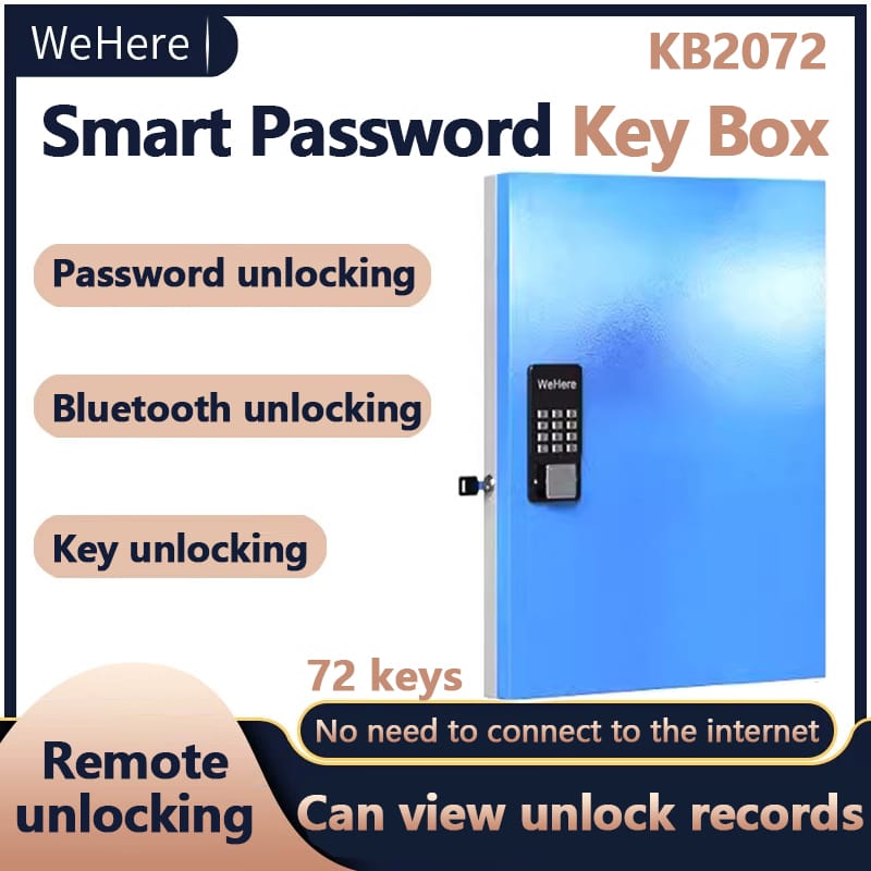 WeHere Intelligent Wall Mounted Key Safe Box,OTP/APP Bluetooth/fixed Code Unlocking Key Management Safe 72 Key Lock Box