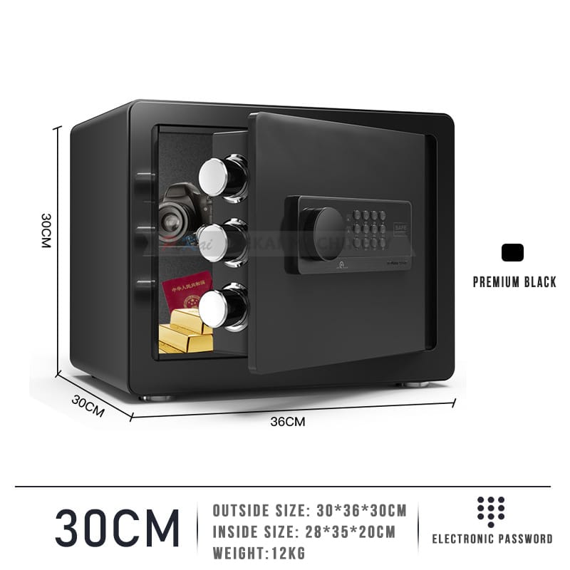 30CM Electronic Safe Deposit Box Digital Password & Fingerprint Safe Box for Store Money Jewelry Documents