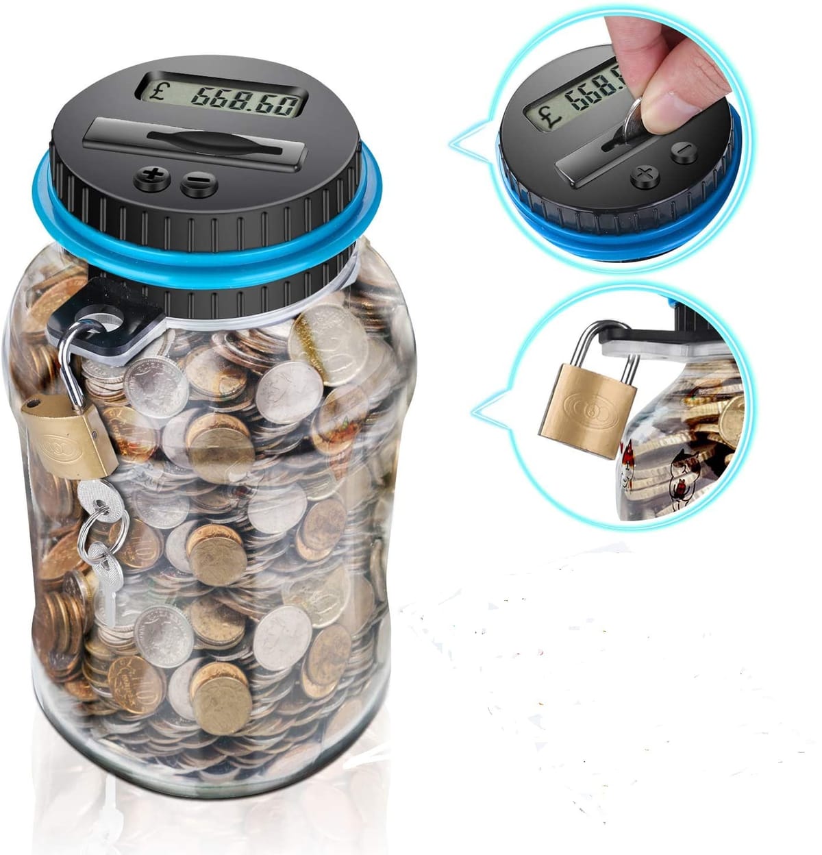 Home  Safe Deposit Box Electronic Digital LCD Counting Coin Money Saving Box Piggy Bank Coins Storage USD EURO Money Box