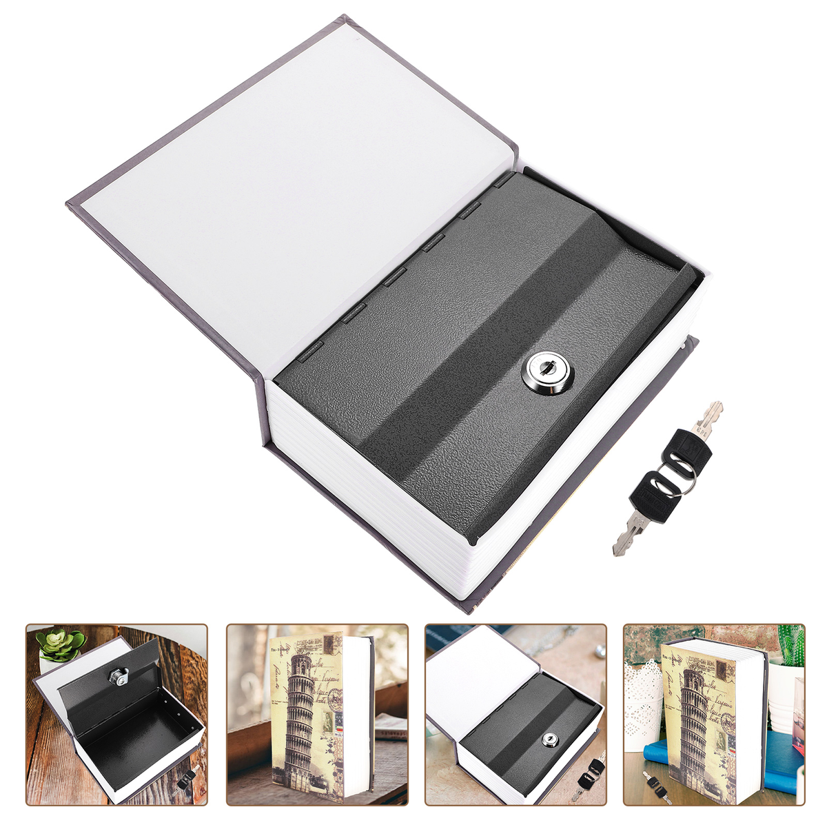 Book Storage Box Hidden Safe With Lock Metal Money Hiding Place Retro Decor Boxes