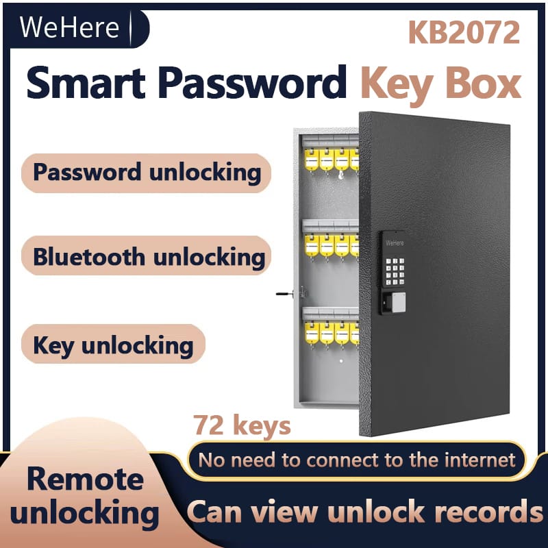 WeHere Intelligent Wall Mounted Key Safe Box,OTP/APP Bluetooth/fixed Code Unlocking Key Management Safe 72 Key Lock Box