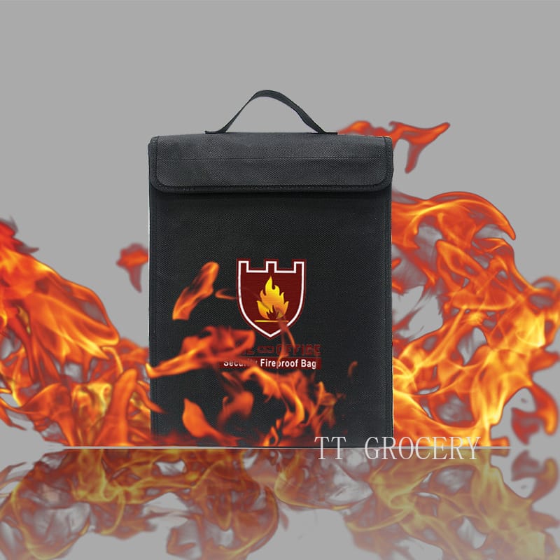 Security Fireproof Document Bag Safe Bag Cash File Envelope Organizer with Strong Handle 38x30x6.5cm Silicone Coated Fiberglass