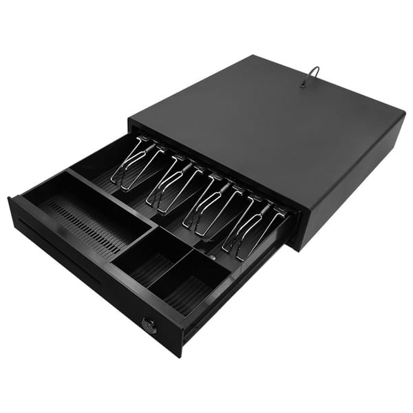 13" Heavy Duty Cash Register Drawer With 4 Bill 3Coin Cash Tray Money Storage Safe for Small Businesses RJ11 Key Lock Media Slot