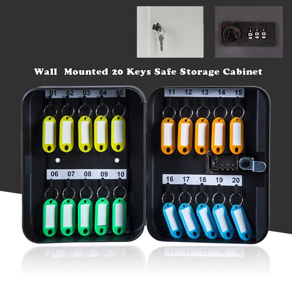 Metal 20 Keys Safe Storage Box Combination/Key Lock Wall Mounted Spare Car Keys Organizer Cabinet For Home Office Apartment