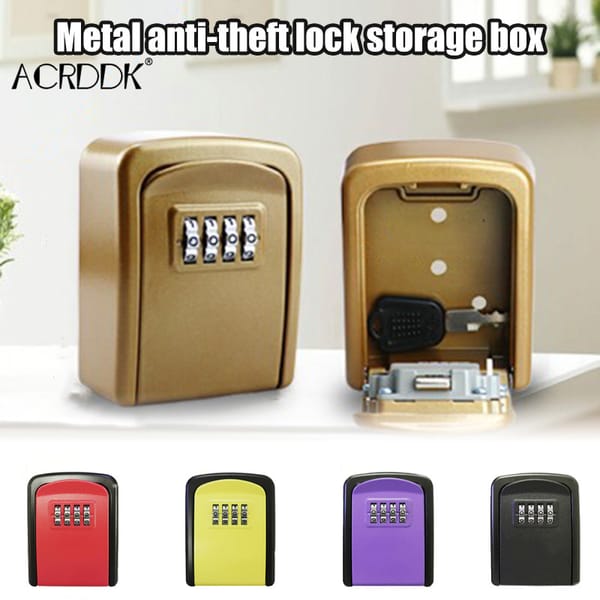4 Password Key Box Wall Mounted Security Anti-theft Key Organizer Home Security Indoor Outdoor Key Safe Lock Storage Box
