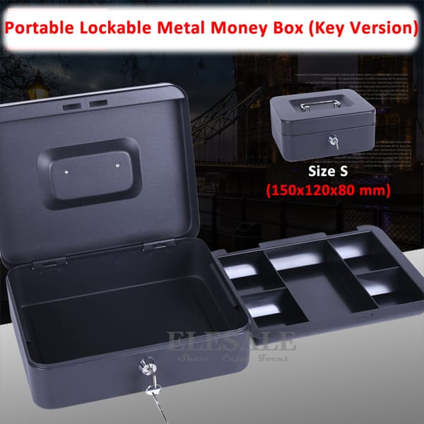 High Quality Size S 6" Mini Portable Cash Box Lockable Security Safe Box Durable Steel With 2 Keys And Tray 15x12x8cm