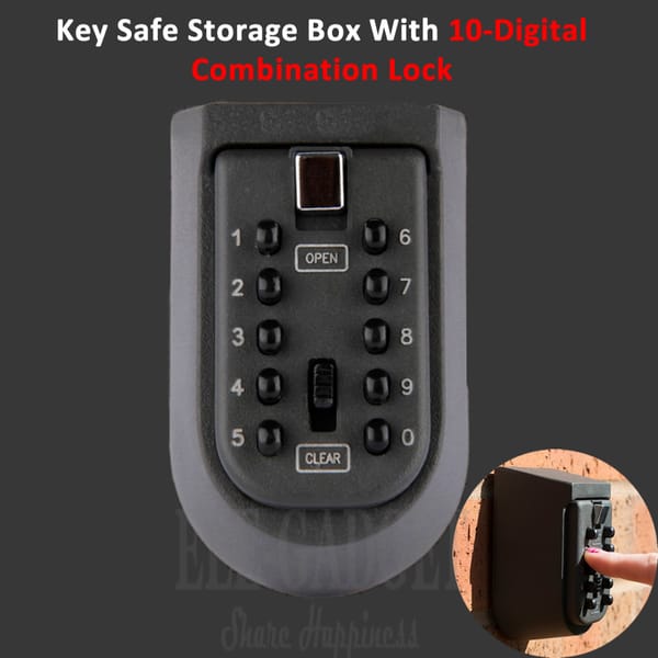 New Black Heavy Duty Key Hidden Storage Safe Box With 4-Digital Password Lock Weatherproof Case For Home Carvan Office RV