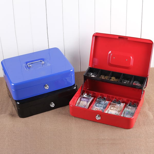 12" Inch Portable Cash Box With Drawer Lockable Metal Money Box Coin Cash Piggy Bank Home Store Jewelry Safe 30x24x9cm