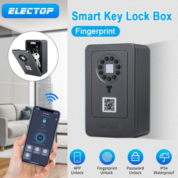 ELECTOP Fingerprint Key Lock Box IP65 Waterproof Password Phone Control Wall Mount Bluetooth Smart Keys Safe Storage Lock Boxes