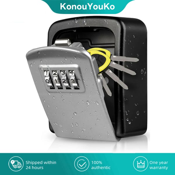 Wall-mounted Metal Key Safe Box Outdoor Waterproof Password Key Storage Box 4 Digit Code House Security Protection Organizer