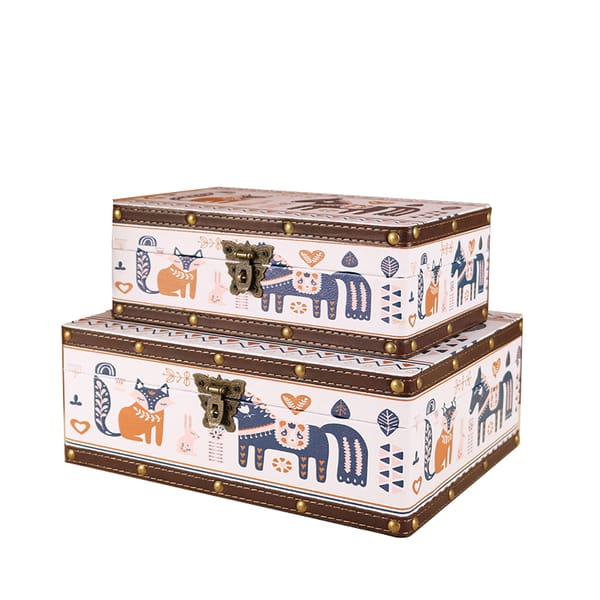 Cute creative desktop storage box with lock cosmetics jewelry box rectangular anti-theft wooden box cartoon storage key safe