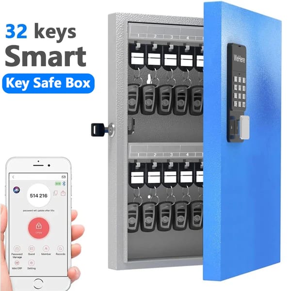 WeHere 32 Key Safe Box, Intelligent Wall Mounted Key Storage Cabinet,OTP/APP Bluetooth/fixed Code Unlocking Key Management Safe